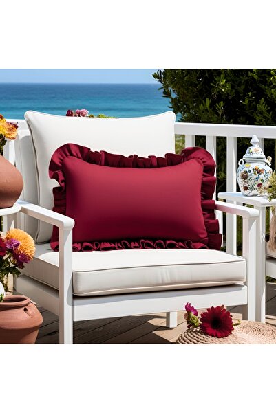 Bc Home Bordo Country Fırfırlı Dikdörtgen Kırlent Kılıfı Yumuşak Dokulu Vinta...