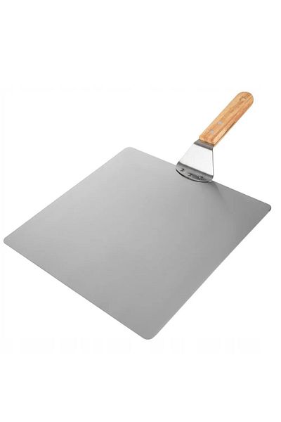 OEM Square pizza tray with handle, stainless steel and wood, 25.5 cm
