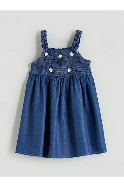 LC Waikiki LCW Kids Rochie Jeans pentru fete cu flori albastre