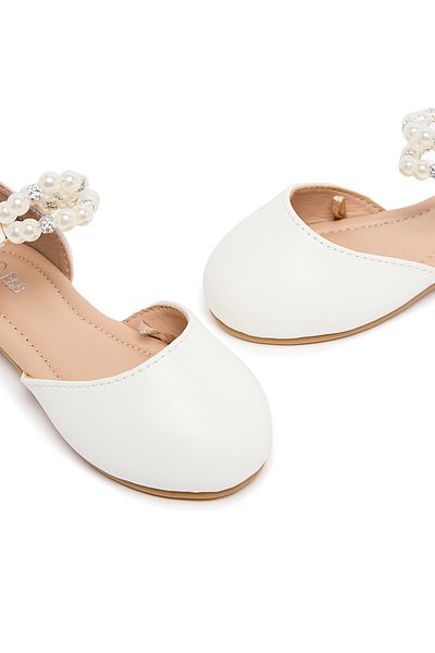 R&B White Embellished Ballet Flats