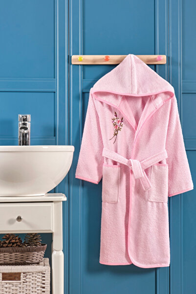 HOUME Kapşonlu Kız-Erkek Genç Çocuk Bornoz-Pembe