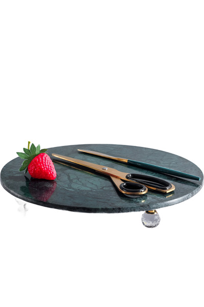 Not Applicable صينية رخامية مستديرة - أرجل خرزية