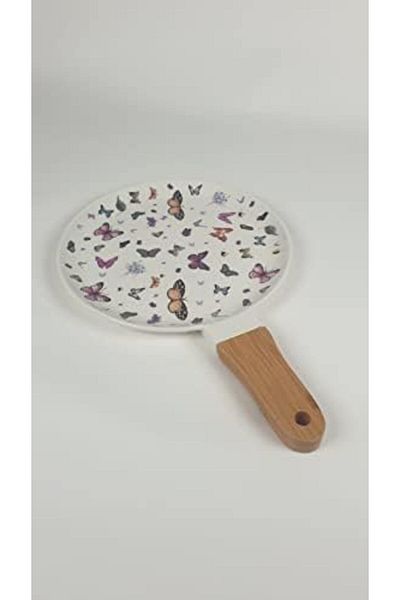 Mu Art Ahşap Mrt Porcelain Cooking Plates with Handle, Fruit, Salad, Presentation Plate (Butterfly) Art 871301