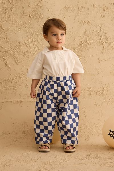 Fahhar Kids Checkerboard Pattern Baggy Trousers Navy Blue