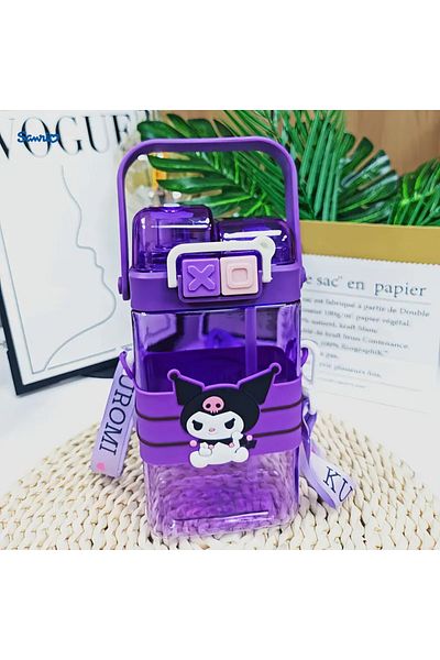 ada çanta kırtasiye Kuromi Figured Children's Water Bottle Flask 520ml with Handle Hanging Two Compartment Cover Plastic Ad72214