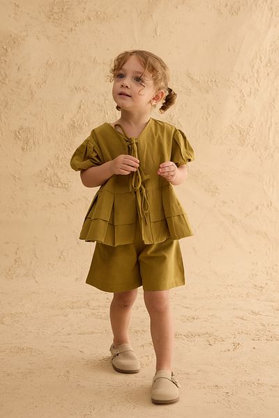 Fahhar Kids Ribbed Kimono Suit Fat Green