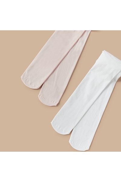 Juniors Solid Tights with Elasticated Waistband - Set of 2