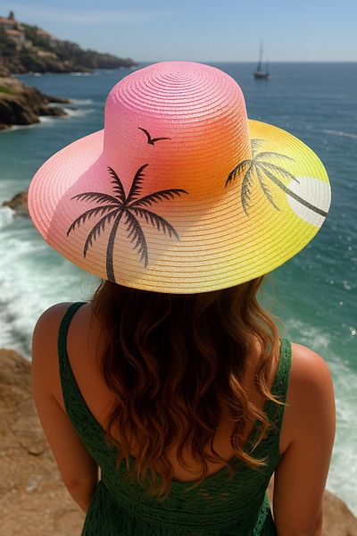LAGRANZE Happy Women's Straw Summer Wide Brim Straw Beach Hat