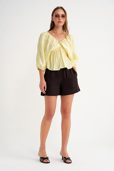 Mixray 4703 Women's V-Neck Elastic Modal Blouse Yellow