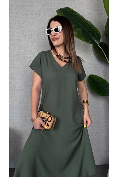 JANES Γυναικείο κοντομάνικο φόρεμα με λαιμόκοψη V Casual Maxi μήκους