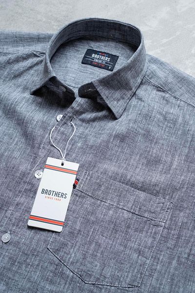 Brothers Men's Comfort Fit Short Sleeve Single Pocket Washed Cotton Linen Shirt Lunas Ss B01.251.609 - Gray