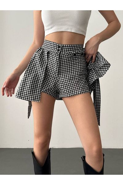 Friday Mood Fusta scurtă Gingham cu șireturi pentru damă