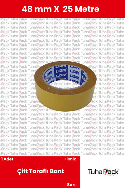tuhapack plastic packaging Çift Taraflı Bant 48mm X 25m Şeffaf Filmik (1 Adet...