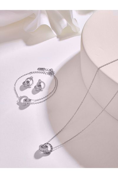 Choice 50cm Silver Stainless Steel 18k Gold Plated Interlocking Circles Infinity Style Roman Numbers Collar