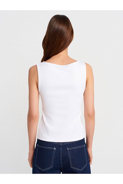 Dilvin 31764 Zipper Detailed Top-White