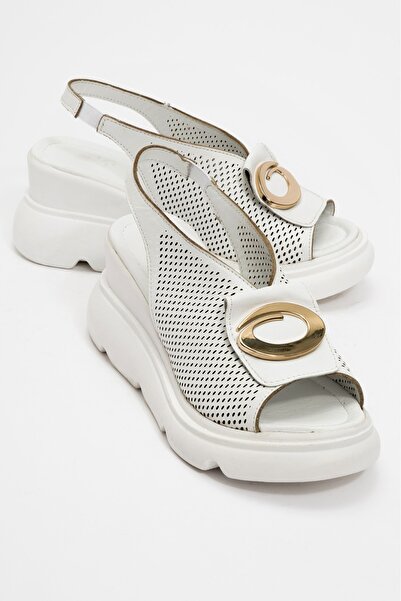 PASSAGE SHOES Women's Genuine Leather Wedge Heeled Sandals 6315 White