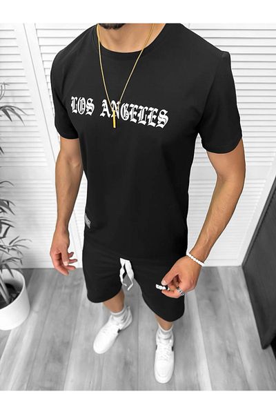 dehaine Men's casual suit, t-shirt plus shorts, black