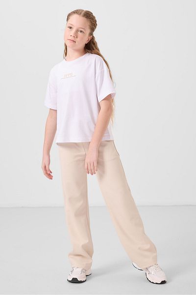 TOMMY LIFE Λευκό-μπεζ με στάμπα με φαρδύ πόδι Standard Fit Girl's Palazzo Tracksuit Suit - 75171