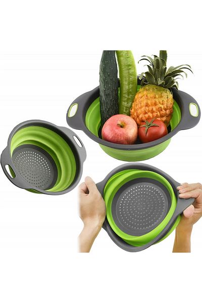 OEM Foldable colander, silicone and plastic, XL, 29 cm, green