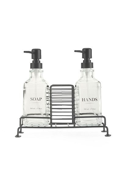 MATMEL Set de 2 dozatoare de sapun lichid de bucatarie cu suport - negru - 500 ml