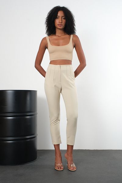 Bolivente Stone High Waist Narrow Leg Woven Trousers