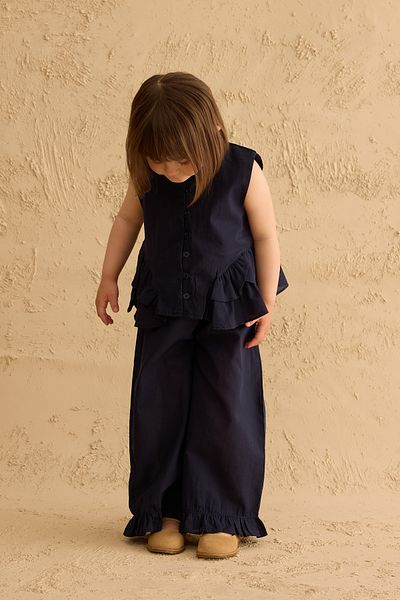 Fahhar Kids Cotton Suit with Flounces on the Sides Navy Blue
