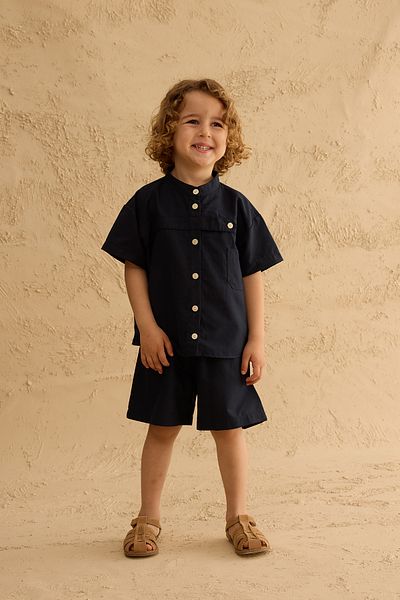 Fahhar Kids Pat Detailed Shirt Suit Navy Blue