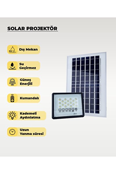 AC AYDINLATMA 60W Solar Projektör IP67 Beyaz Işık (Su Geçirmez - Dış Mekan)