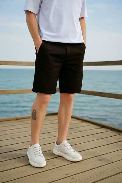 Pobudo Black Color Cotton Fabric Chino Men's Shorts 2025