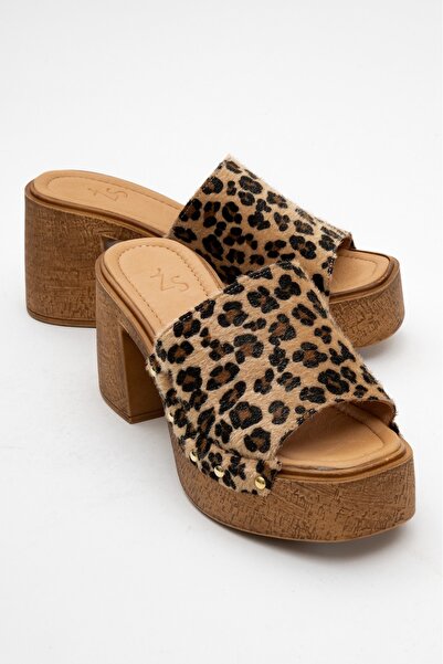 PASSAGE SHOES Women's Genuine Leather Clogs Slippers 6318 Leopard Patterned