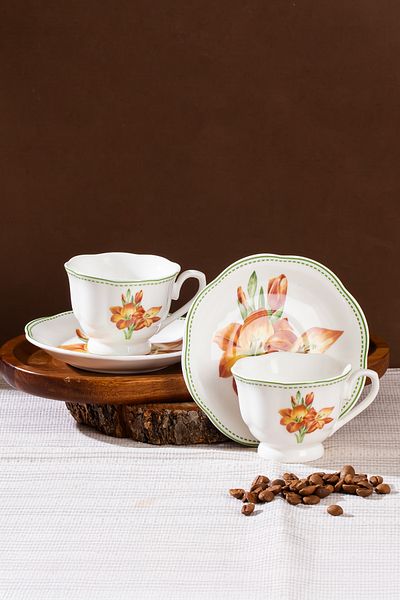 Perotti 16871-5 De Flore 4 Piece Porcelain Coffee Cup Set for 2 People
