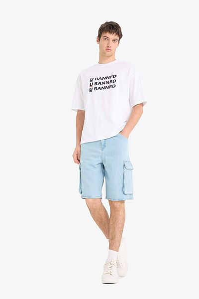 DeFacto Μπλουζάκι με κοντό μανίκι με στάμπα Loose Fit Crew Neck F5705AX25SM