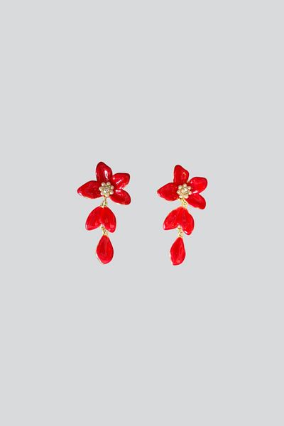 stravis Enameled Flower Earrings with Dangle