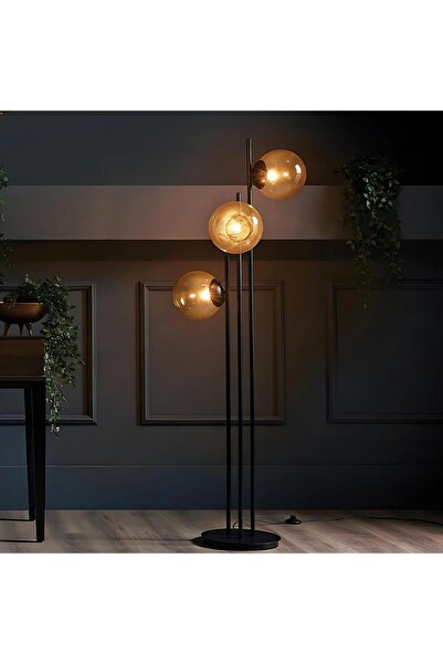 Bahar Aydınlatma Fera 3 Glop Cam Başlıklı Siyah Lambader