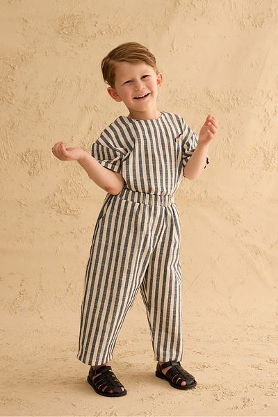 Fahhar Kids Cotton Striped Trousers Navy Blue