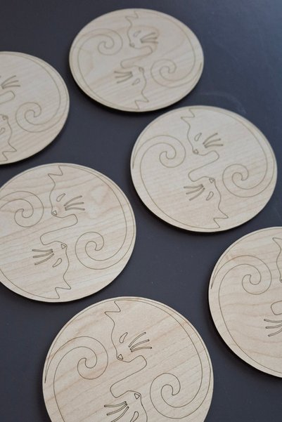 ERDİZDEN 6 Pieces Yin Yang Cat Wood Laser Cut Coasters and Cup Mats from Erdiz