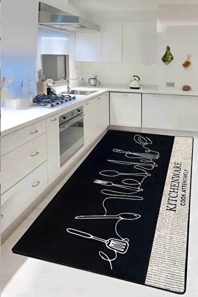 Chilai Home Attentively Siyah Mutfak Halısı Djth