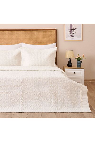 MATMEL Store Adriel Double 3 Piece Bedspread Set - Cream