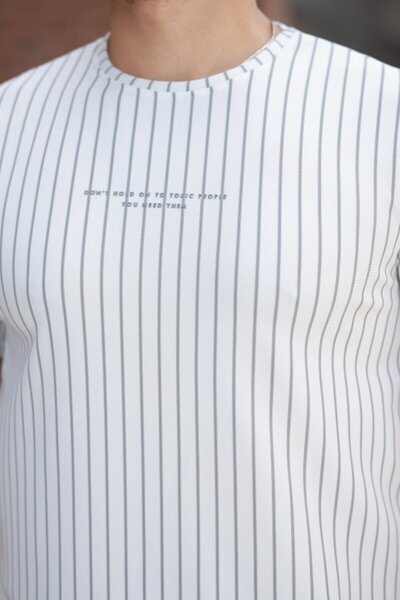 JANES Ανδρικό μπλουζάκι με κάθετες ρίγες με κοντό μανίκι από ύφασμα Ottoman