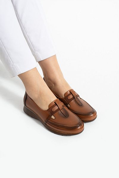 Getcho Adey Women's Tan Orthopedic Buckle Daily Comfortable Genuine Leather Light Heeled Shoes