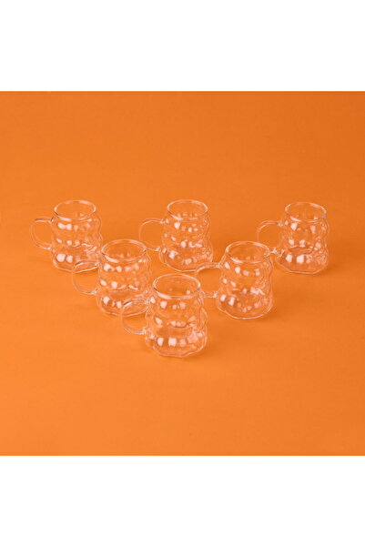 DMR 6-Piece Coffee Side Glasses with Beads with Handles - Transparent - 75 ml