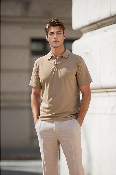 The Clover Men's Polo Neck Button Short Sleeve 100% Cotton T-Shirt Thclvr.Dncr