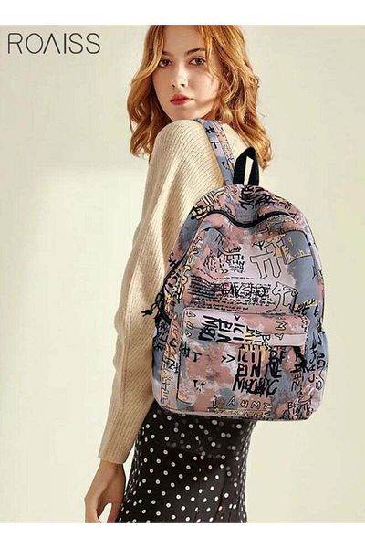 ROAISS Unisex Colorblock Graffiti Backpack Casual School Bag