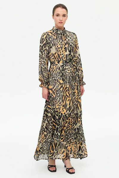 Esswaap Leopard Patterned Empirime Dress Brown