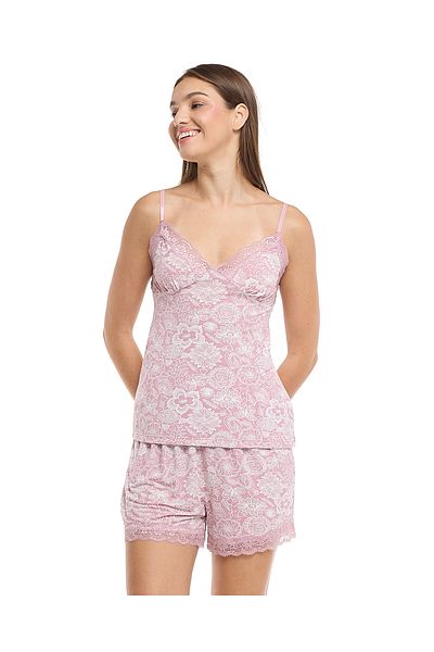 R&B Dusty Pink Printed Shorty Pyjama Set