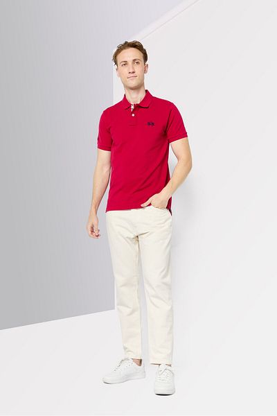 La Martina Men Regular Fit Short Sleeves Embroidered Logo Polo Shirt, Dark Pink