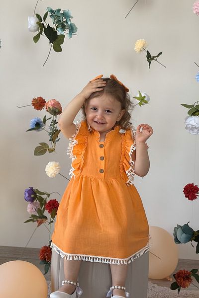 ALYRA Baby Girl Dress Short Sleeve Ruffled Birthday Party Wedding Special Occasion Linen Casual Girls Kids Dress