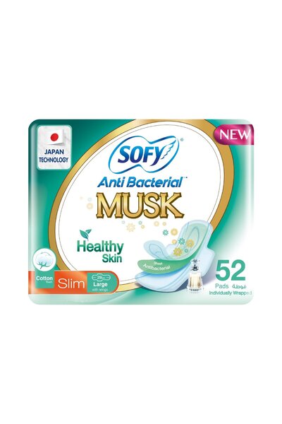 sofy فوط صحية للبشرة مضادة للبكتيريا برائحة المسك، رفيعة مع أجنحة، مقاس 29 سم...