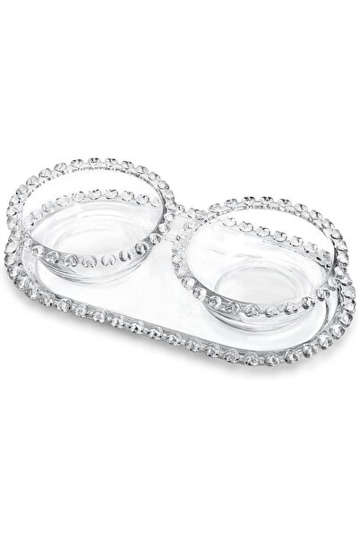 ALBETTO Bead Heart 3 Piece Glass Bowl Set, Breakfast Bowl with Tray, Snack Bowl