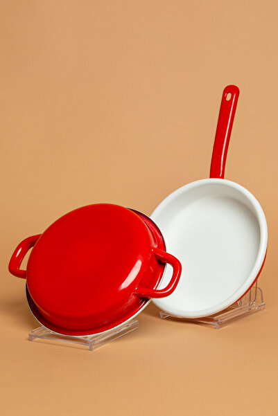 EBUTAY La Vita Rossa 2’li Kulplu ve Saplı Kırmızı Sahan Seti